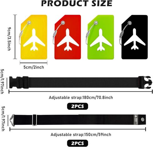 2-in-1 Travel Belt for Luggage Straps, 2PCS Adjustable Belt for Bag Luggage, Travel Belt for Luggage Over Handle, Travel Belts for Luggage with 2 One Word Luggage Belt & 4 Silica Gel Luggage Tag in Kuwait