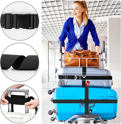 2-in-1 Travel Belt for Luggage Straps, 2PCS Adjustable Belt for Bag Luggage, Travel Belt for Luggage Over Handle, Travel Belts for Luggage with 2 One Word Luggage Belt & 4 Silica Gel Luggage Tag in Kuwait