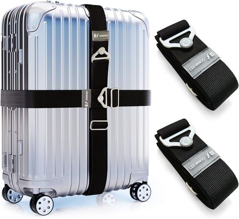 LEEVANOO 2-Pack Luggage Straps for Suitcases Travel Belt Suitcase Strap,Travel Belt for Luggage, Luggage Belt, Elastic Straps with Adjustable Alloy Buckles，Ladies Men's Travel Accessories (Black) in Kuwait