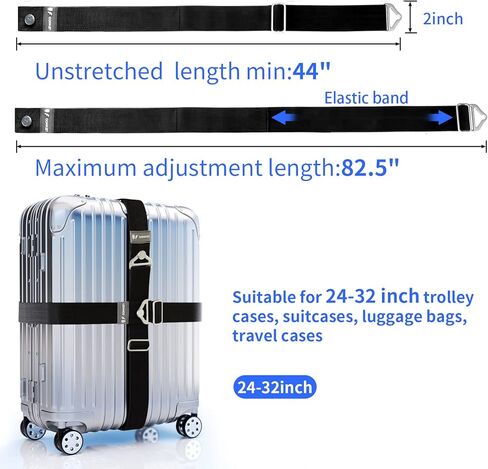 LEEVANOO 2-Pack Luggage Straps for Suitcases Travel Belt Suitcase Strap,Travel Belt for Luggage, Luggage Belt, Elastic Straps with Adjustable Alloy Buckles，Ladies Men's Travel Accessories (Black) in Kuwait