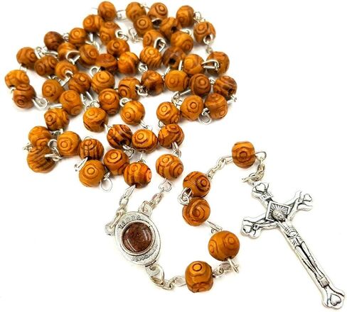 Nazareth Store Olive Wood Rosary Beads Hand Carved Beaded Necklace Jerusalem Holy Soil Centerpiece Medal - Terra Santa Rosaries in Saudi Arabia