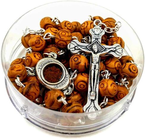 Nazareth Store Olive Wood Rosary Beads Hand Carved Beaded Necklace Jerusalem Holy Soil Centerpiece Medal - Terra Santa Rosaries in Saudi Arabia