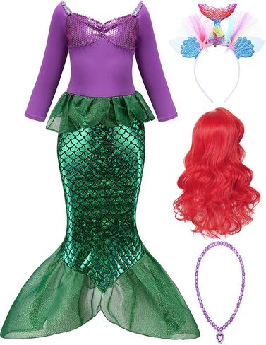 Oumbivil Little Mermaid Ariel Costume for Grils Halloween Costumes Princess Dress Cosplay with Wig,Headband,Necklace Gloves in Saudi Arabia
