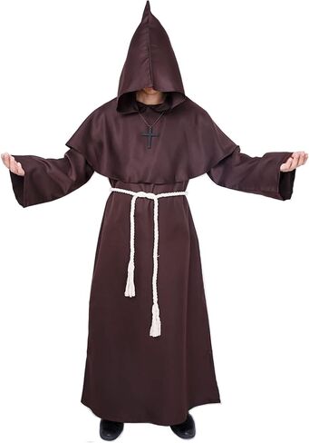 Myir JUN Monk Robe Medieval Friar Monk Priest Hooded Robe Cloak Halloween Tunic Hooded Uniform Monk Costume Cosplay Costume in Kuwait