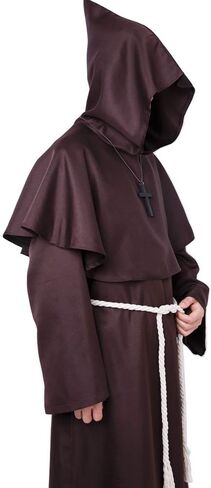 Myir JUN Monk Robe Medieval Friar Monk Priest Hooded Robe Cloak Halloween Tunic Hooded Uniform Monk Costume Cosplay Costume in Kuwait