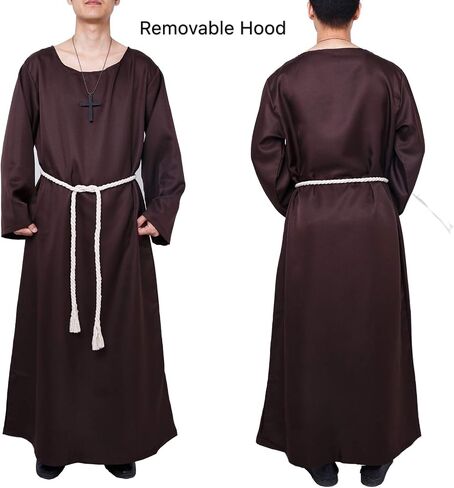 Myir JUN Monk Robe Medieval Friar Monk Priest Hooded Robe Cloak Halloween Tunic Hooded Uniform Monk Costume Cosplay Costume in Kuwait