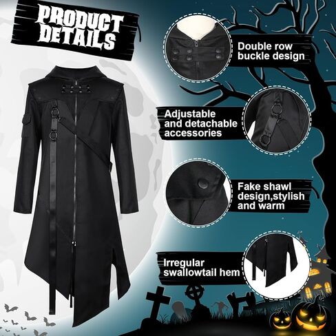 Hicarer Mens Steampunk Vintage Tailcoat Halloween Gothic Victorian Frock Coat Medieval Renaissance Costume for Men in Saudi Arabia