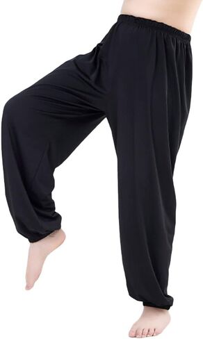 Libaobaoyo Kids Unisex Kung Fu Wide Pants Stretchy Elastic Waist Taichi Martial Arts Practice Trousers for Boys Girls in Saudi Arabia