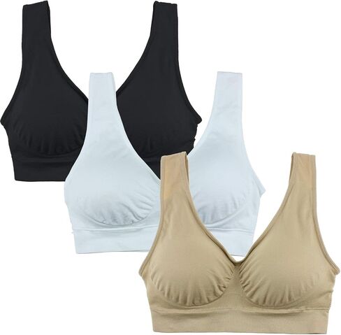 KINYAOYAO 3 Pack Women's Ultimate Comfy Medium Support Seamless Wireless Sports Bra with Removable Pads in Kuwait