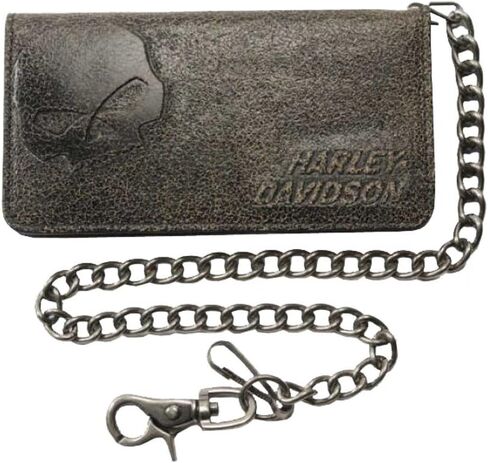 Harley-Davidson Men's Burnished Bi-Fold Skull Biker Chain Wallet BM2616L-TanBlk in Saudi Arabia