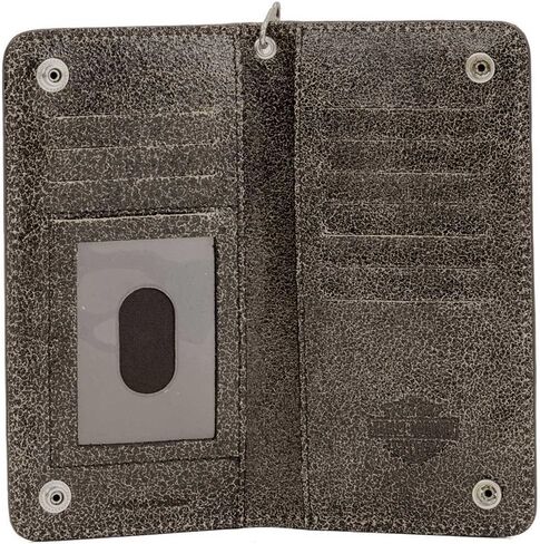 Harley-Davidson Men's Burnished Bi-Fold Skull Biker Chain Wallet BM2616L-TanBlk in Saudi Arabia