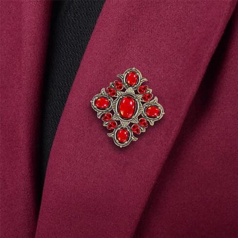 دبابيس على شكل هندسي عتيق للهالوين للنساء، دبابيس ملابس للحفلات، دبوس على شكل فيكتوري، بروش حجر الراين الأحمر، مجوهرات للنساء، B19B in Kuwait