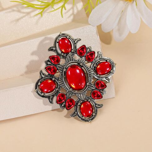 دبابيس على شكل هندسي عتيق للهالوين للنساء، دبابيس ملابس للحفلات، دبوس على شكل فيكتوري، بروش حجر الراين الأحمر، مجوهرات للنساء، B19B in Kuwait