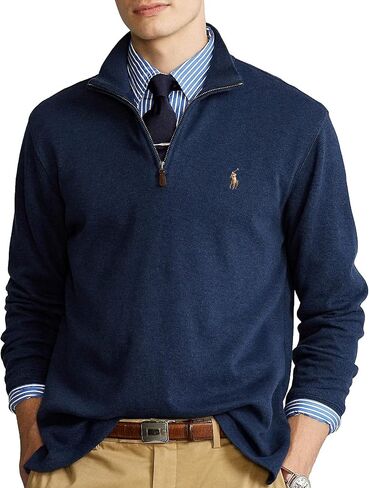 Polo Ralph Lauren Mens Estate-Rib Quarter-Zip Pullover Sweater (XXL, RoyalBlueHtrSigPny) Black in Saudi Arabia