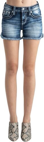 Miss Me Women's Pastel X Cross Stitch Mid-Rise Shorts with Faux Flap Pockets in Saudi Arabia