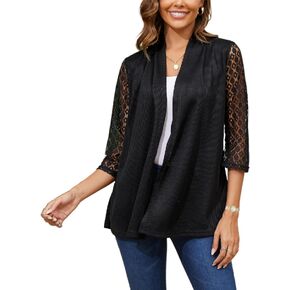 سترة نسائية من نسيج الوافل بأكمام دانتيل رقيقة 3/4، صيفية خفيفة الوزن ومسامية، متوفرة من S-XXXL in Kuwait