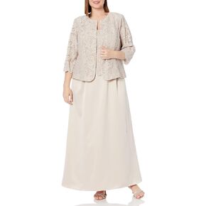 Alex Evenings Women's Plus Size Long A-Line Mock Dress with Jacket