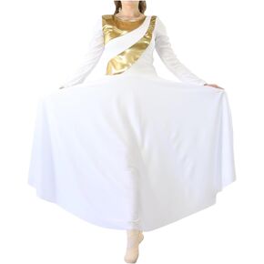 Danzcue Girls Metallic Praise Dance Dress, Metallic Bicolor Full Length Worship Dance Dress
