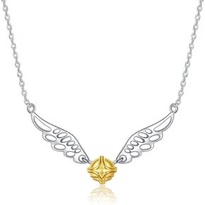 925-Sterling-Silver Golden Snitch Flying-Wings القلائد - قلادة بيضاء و 18 كيلو مطلية بالذهب هدية مجوهرات عيد الميلاد للبنين والبنات المراهقات، معدن، غير قابلة للتطبيق, معدن, غير قابل للتطبيق in Kuwait