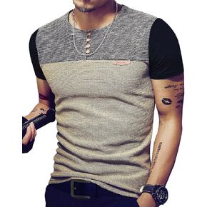 LOGEEYAR Mens Slim Fitted Casual Short/Long-Sleeve Button T-Shirts Contrast Color Stitching Tee