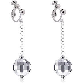 Silver Disco Ball Clip on Earrings 60s 70's Halloween Mirror Ball Earrings Women's Costume Accessories