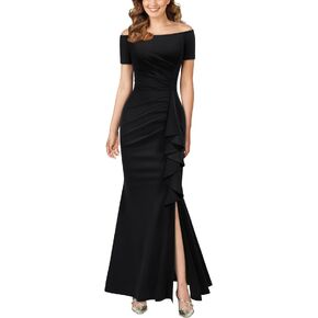 AISIZE Women's Elegant Off Shoulder Ruffle Formal Evening Long Dress