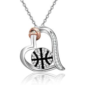 YAFEINI Volleyball/Baseball/Basketball/Football Necklace 925 Sterling Sliver Heart Sports Pendant Jewelry Gifts for Women Girls
