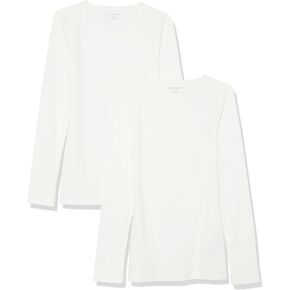 Amazon Essentials Women's Slim-Fit Layering Long Sleeve Knit Rib Crew Neck (Available in Plus Size), Pack of 2