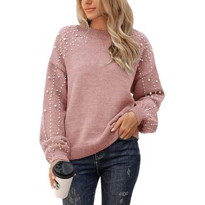 Blooming Jelly المرأة سترة مكتنزة Crewneck البلوز متماسكة فانوس كم كنزة بمقاس كبير سترة مع اللؤلؤ in Kuwait