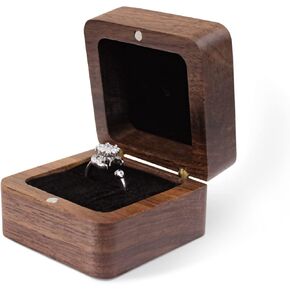 Personalized Wooden Ring Box, Mini Engagement Ring Holder Box with Single Slot, Square Wedding Ring Box for Ring, Elegant and Retro Ring Holder Box for Wedding, Ceremony (black) in Kuwait