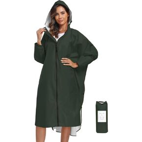 SaphiRose Hooded Rain Poncho Zippered Rain Jacket with Long Sleeves for Men Women Adults