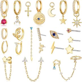 22 قطعة من الأقراط الغضروفية المطلية بالذهب عيار 18 قيراط للنساء والفتيات، متعددة الأنماط، اصنعها بنفسك على طريقتك in Kuwait