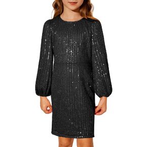 GRACE KARIN Girls Sparkly Sequin Dress Long Sleeve Bodycon Fancy Party Dress 5-12Y