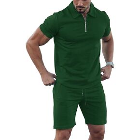 URRU Mens Short Sleeve Casual Polo Shirt and Shorts Sets Two Piece Summer Outfits Zip Polo Tracksuit Set for Men S-XXL