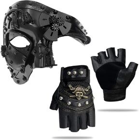 إكسسوارات أزياء IncreDecor Steampunk للرجال - قناع Steampunk وقفازات Punk، مناسبة لحفلات الهالوين التنكرية، Mardi Gras، Cosplay in Kuwait