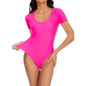 Bestart Bodysuit for Women V Neck Short Sleeve Sexy Slim Bodysuit Women Basic T Shirt Tops Clothing SUN Collection