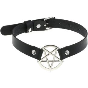 FM FM42 Multicolor PU Simulated Leather Silvert-Tone Pentacle Star O Ring Collar Choker Necklace in Kuwait
