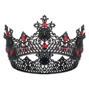 SWEETV King Crown للرجال، تاج الأمير الأسود للرجال، إكسسوارات شعر زي العصور الوسطى الملكية لحفلات أعياد الميلاد وحفلات الزفاف والهالوين، أحمر