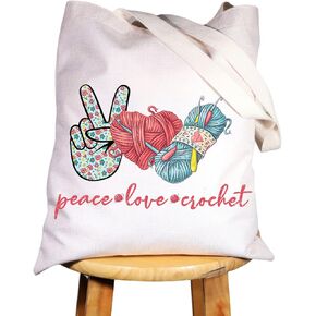 WZMPA Crocheting Lover Cosmetic Bag Crochet Gifts Peace Love Crochet Makeup Zipper Pouch Bag For Women Girls (Peace Crochet Tote) in Kuwait