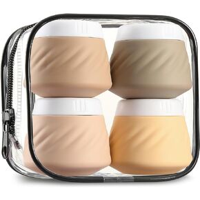 Gemice Travel Containers for Toiletries, Silicone Cream Jars TSA Approved Travel Size Containers with Clear Bag, Leak-proof Travel Accessories with Lid for Cosmetic Face Body Hand Cream (4 Pack)