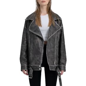 Oversized Leather Jacket Women - Real Lambskin Women's Leather Jacket Plus Size Long Leather Motorcycle Jacket