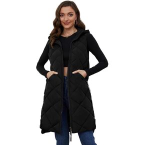سترة منتفخة طويلة بغطاء للرأس للنساء من Gihuo سترات شتوية بدون أكمام بسحاب معطف دافئ ملابس خارجية مع جيوب in Kuwait