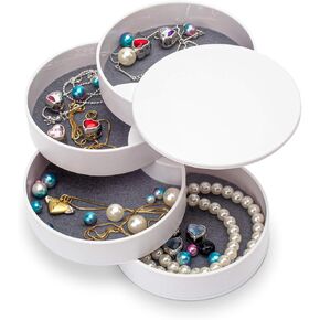 HengLiSam Jewelry Organizer, Small Jewelry Box Earring Holder for Women, Jewelry Storage Box 4-Layer Rotatable Jewelry Accessory Storage Tray with Lid for Rings Bracelets