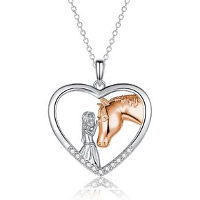 GULICX Horse Gifts for Girls Women, Girl with Horse Necklace Heart Pendant Jewelry Gifts for Horse Lover