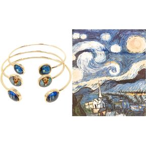 ثلاثة فان جوخ ليلة مليئة بالنجوم مع قطعة قماش للتنظيف (ذهبي)، متوسط، زجاج, Medium, زجاج in Kuwait