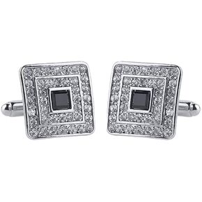 V & L Black Silver Crystal Cuff links – Fancy Unique Elegant Sparkling Luxury Gem Stone Cufflinks for men in Square - Perfect for Wedding, Formal, Suits, Business and Groom Cufflink in Saudi Arabia