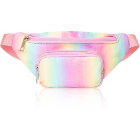 حقائب حزام صغيرة خفيفة الوزن للفتيات من Shiny Fashion Cute Kids Fanny Pack بجيبين بدون استخدام اليدين لقضاء العطلات والحفلات والمهرجانات والرحلات باللون الوردي اللامع (وردي + أزرق) in Kuwait