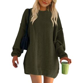 BTFBM 2023 Womens Sweaters Casual Crewneck Long Sleeve Oversized Sweater Dress Fall Winter Loose Slouchy Soft Pullover