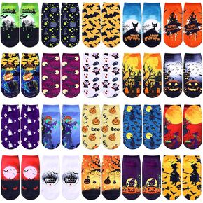 JaGely Pairs Halloween Socks Halloween Themed Low Cut Socks Colorful Bat Witch Pumpkin Novelty Socks for Women Girls One Size in Kuwait