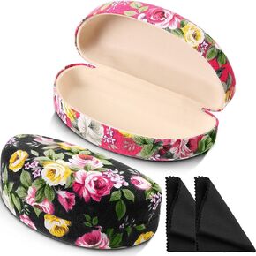 2 Pieces Oversized Hard Shell Sunglasses Case Spectacle Case Box Portable Hard Eyeglass Case Fabrics Floral Eyeglass Case with Clean Cloth in Saudi Arabia